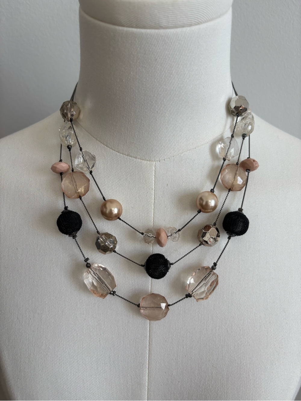 New York & Company Black and Blush Multi-Strand Bead Necklace